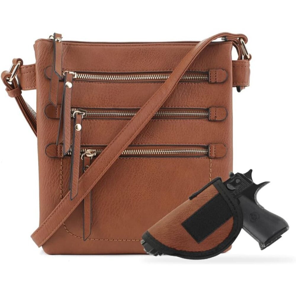 Women’s Faux Leather Crossbody Bag Concealed Carry Lockable Pockets